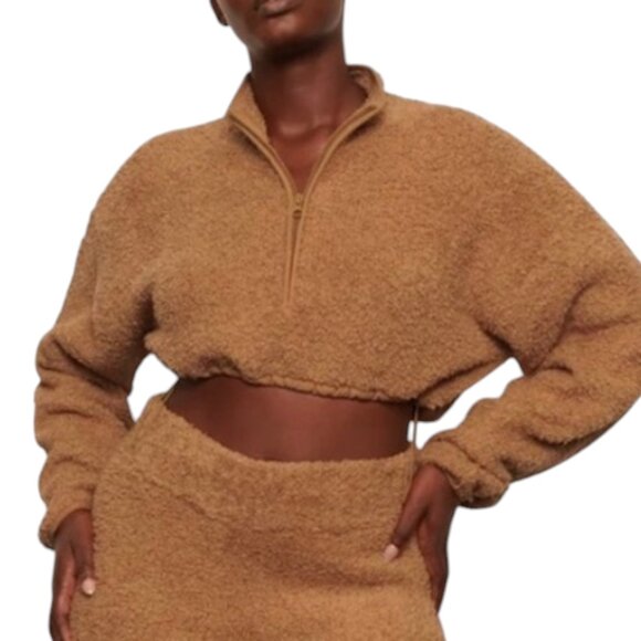 SKIMS Cozy Knit Cropped Pullover, Camel, S/M - Picture 1 of 9